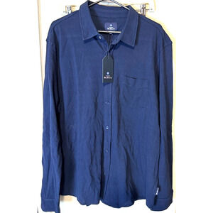 NEW Ben Sherman Shirt Mens 2XL Navy Blue Button Up Down Long Sleeve Pique Cotton